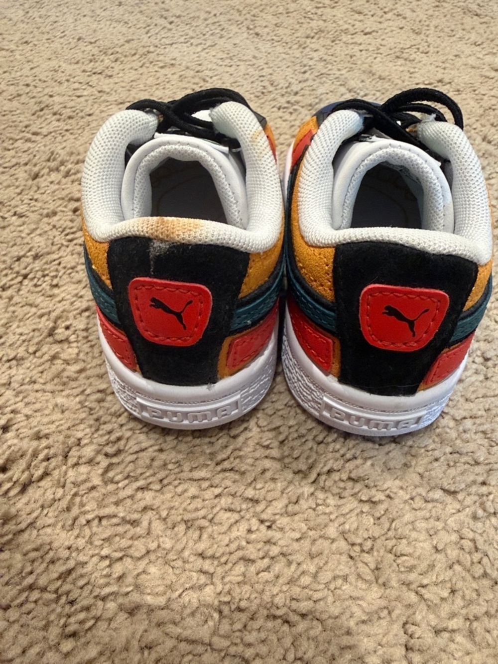 Puma Kids' Multicolor Suede Lace-Up Sneaker - Yellow, Teal, Blue, Red, Black - Picture 7 of 9